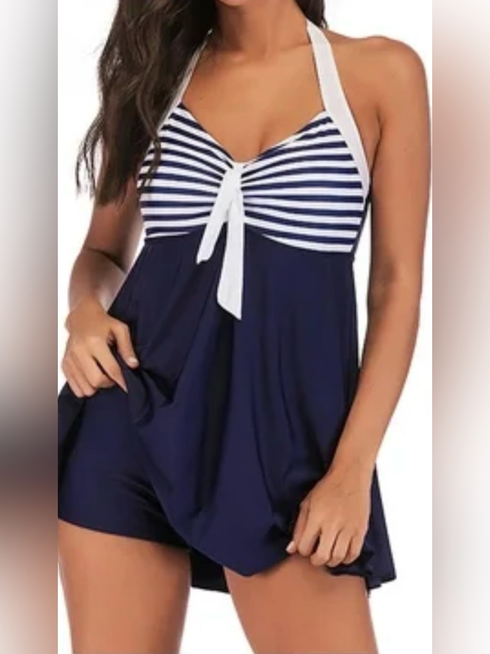 Navy & White Striped Halter Swimdress